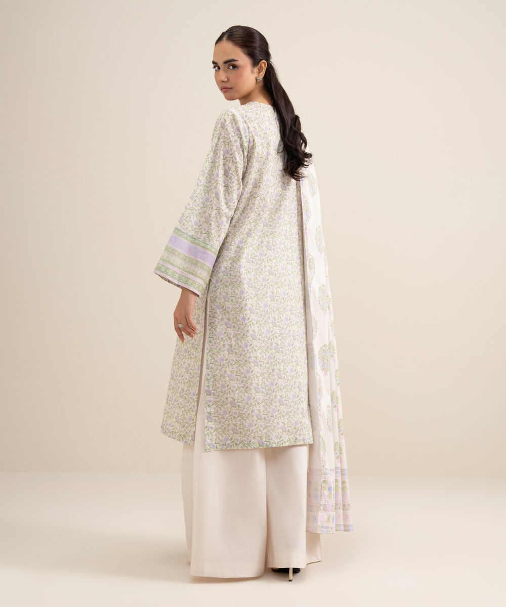 Women's Unstitched Lawn Embroidered Off White 3 Piece Suit