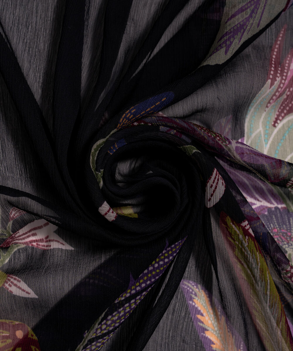 Blended Chiffon Printed Black Dupatta