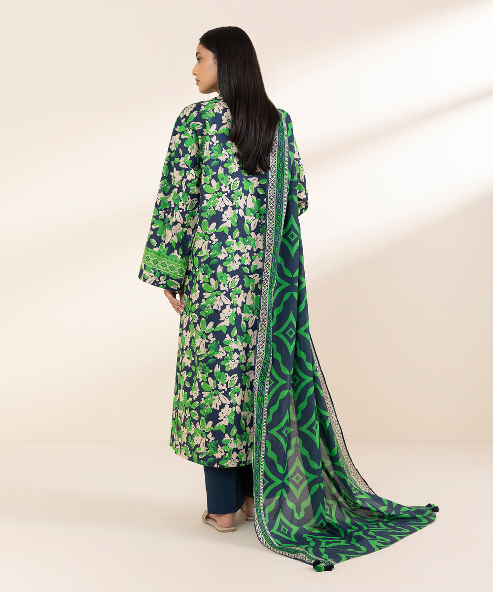 Women's Unstitched Lawn Printed Green 2 Piece Suit