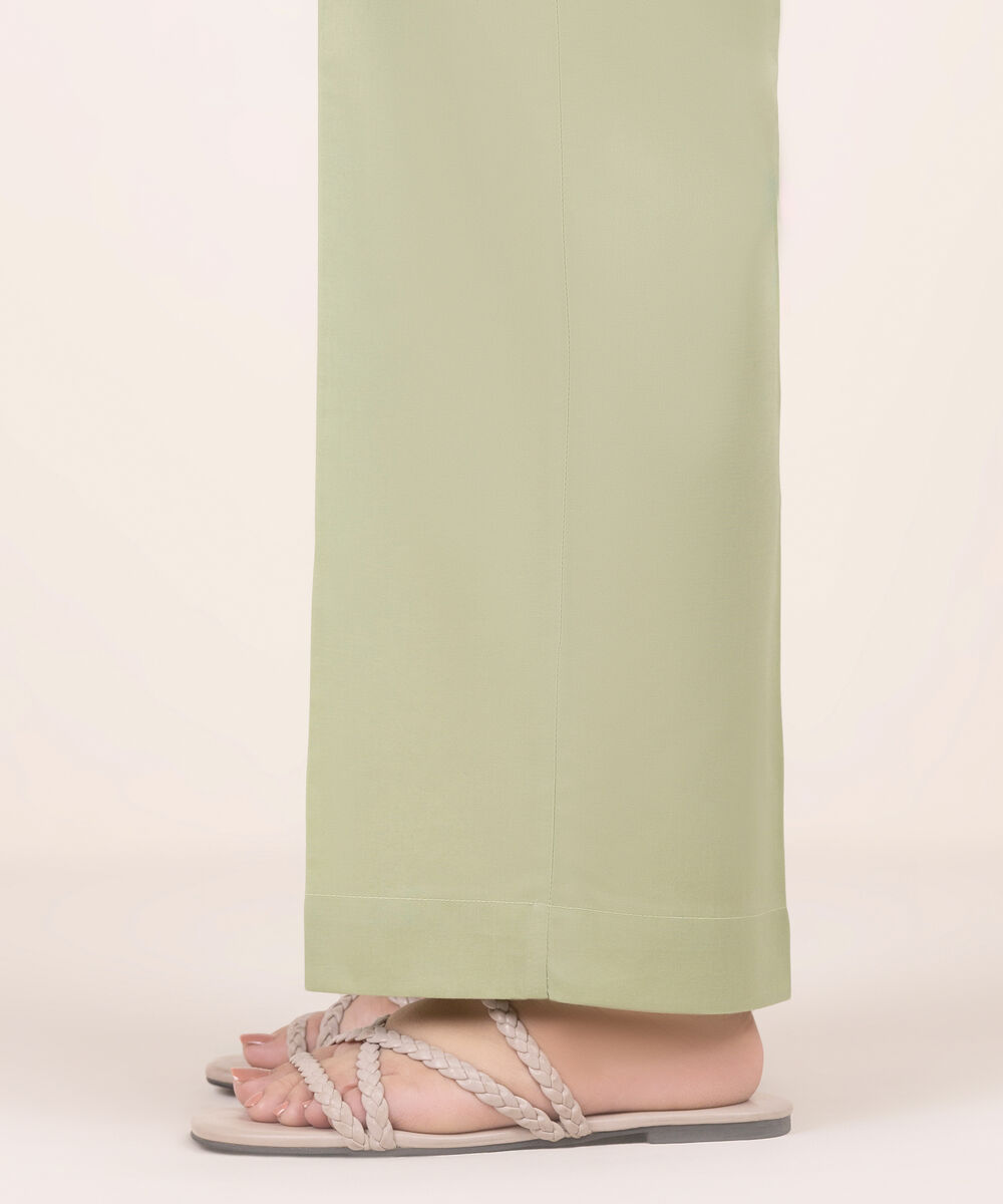 Women's RTW Cambric Solid Green Straight Pants