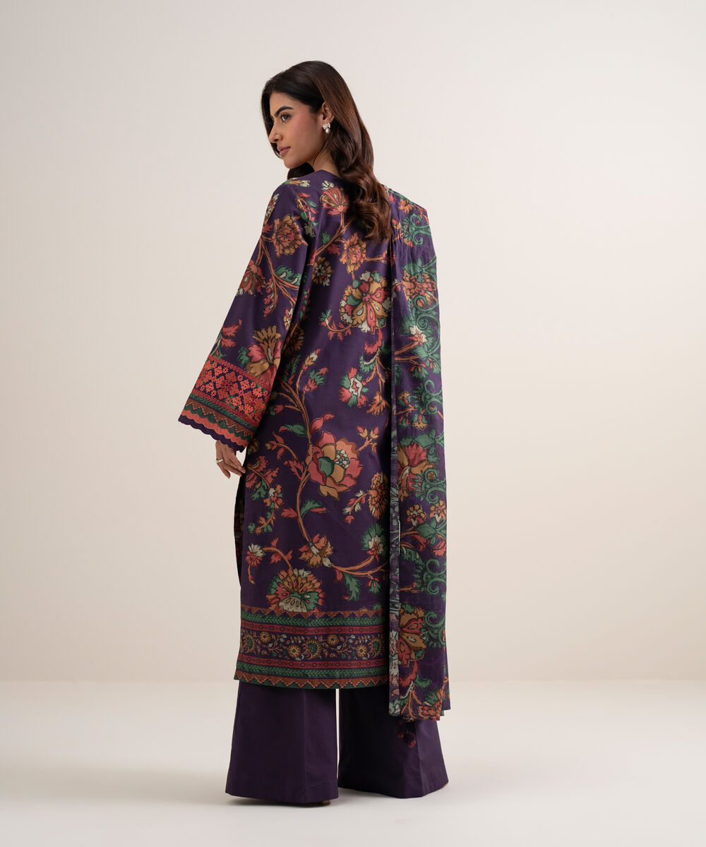 Women's Unstitched Lawn Embroidered Purple 3 Piece Suit