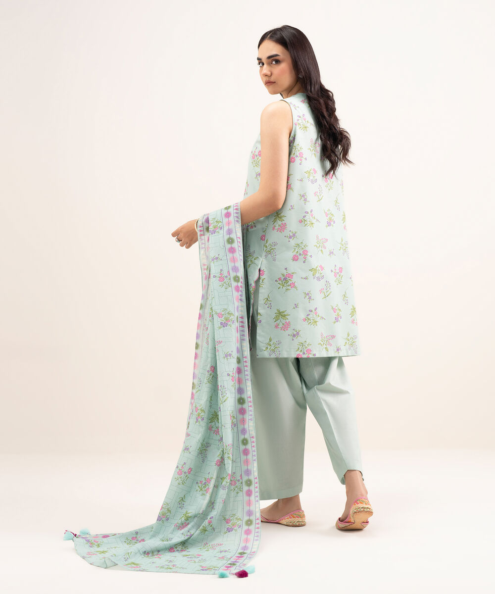 Women's Unstitched Lawn Embroidered Blue 3 Piece Suit