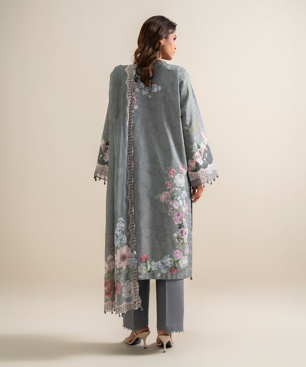 Women's Unstitched Lawn Embroidered Grey 3 Piece Suit