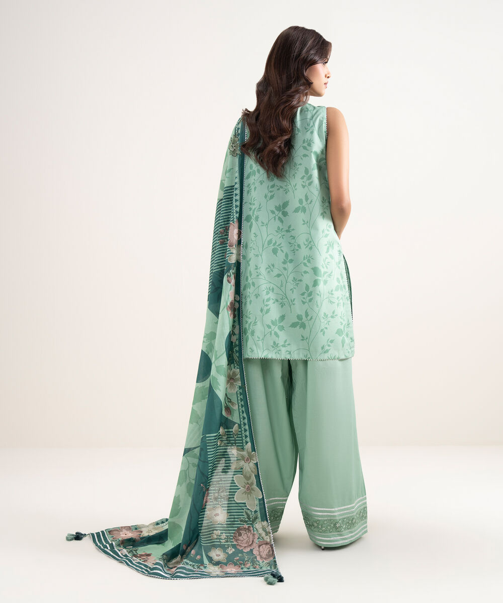 Women's Unstitched Lawn Green Embroidered 3 Piece Suit