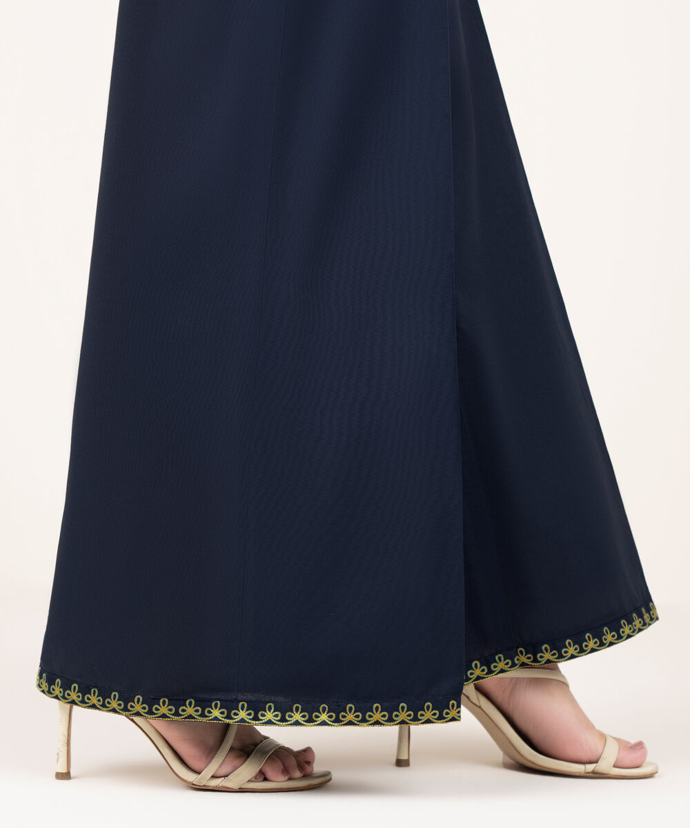 Women's RTW Cotton Embroidered Blue Flared Pants