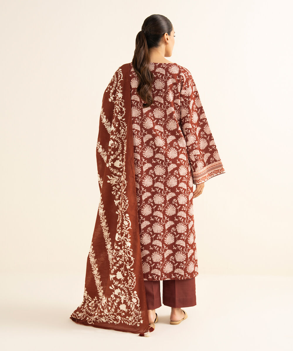 Women's Unstitched Lawn Printed Red 3 Piece Suit