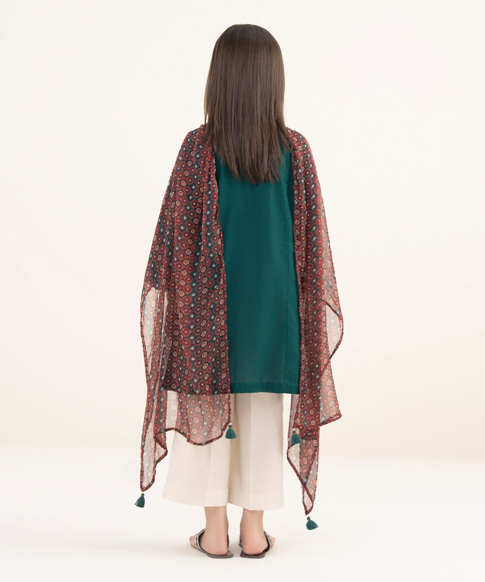 Girls Two Piece Embroidered Textured Lawn Shirt Dupatta