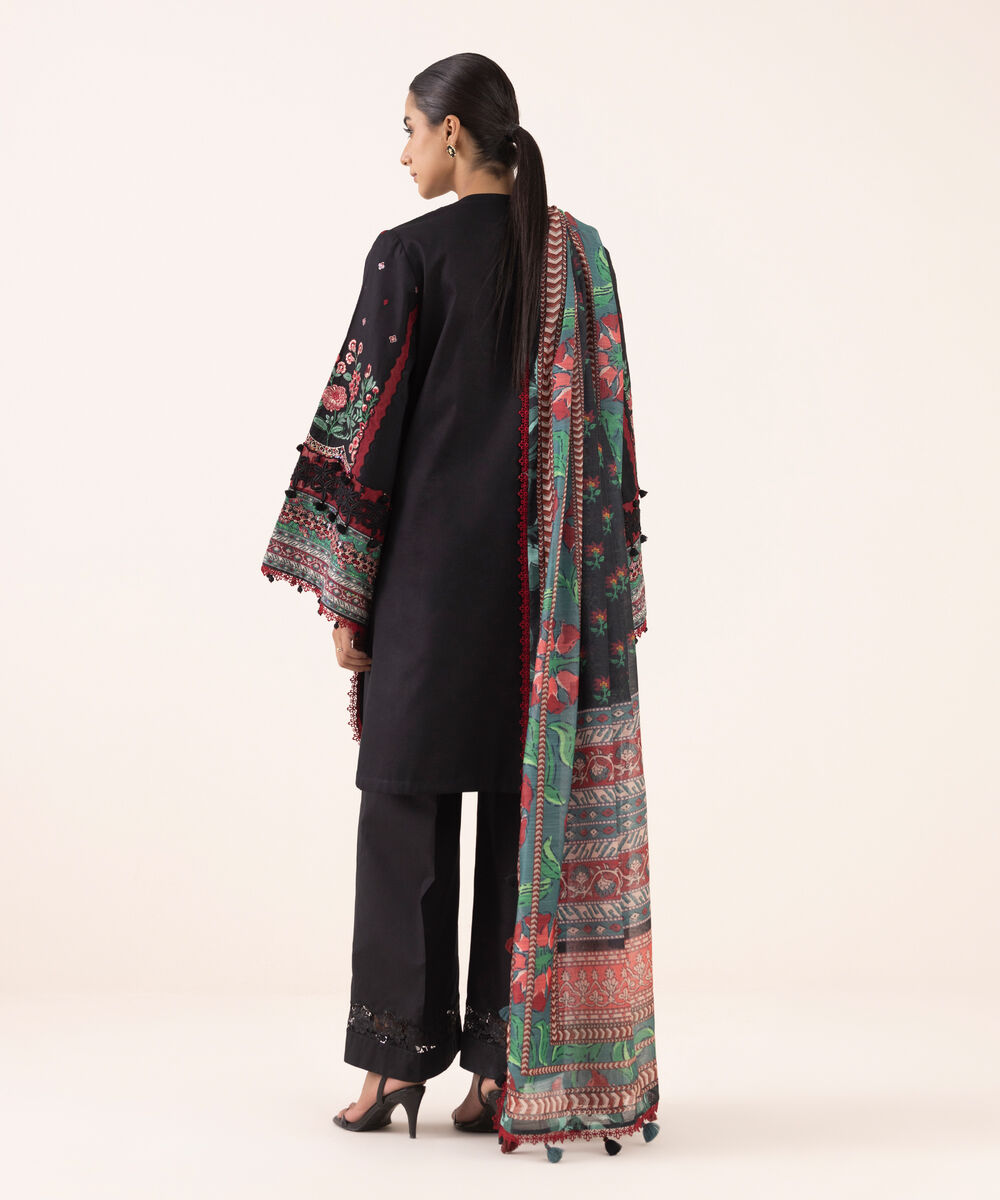 Women's Unstitched Light Cotton Satin Dyed Three Piece Suit