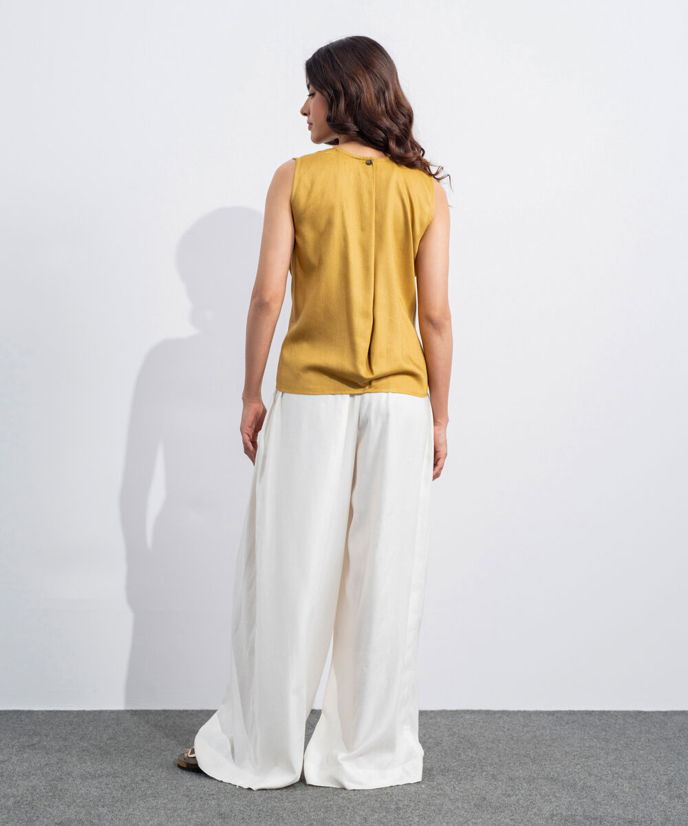 Women's Western Mustard Linen Blend Sleeveless Top