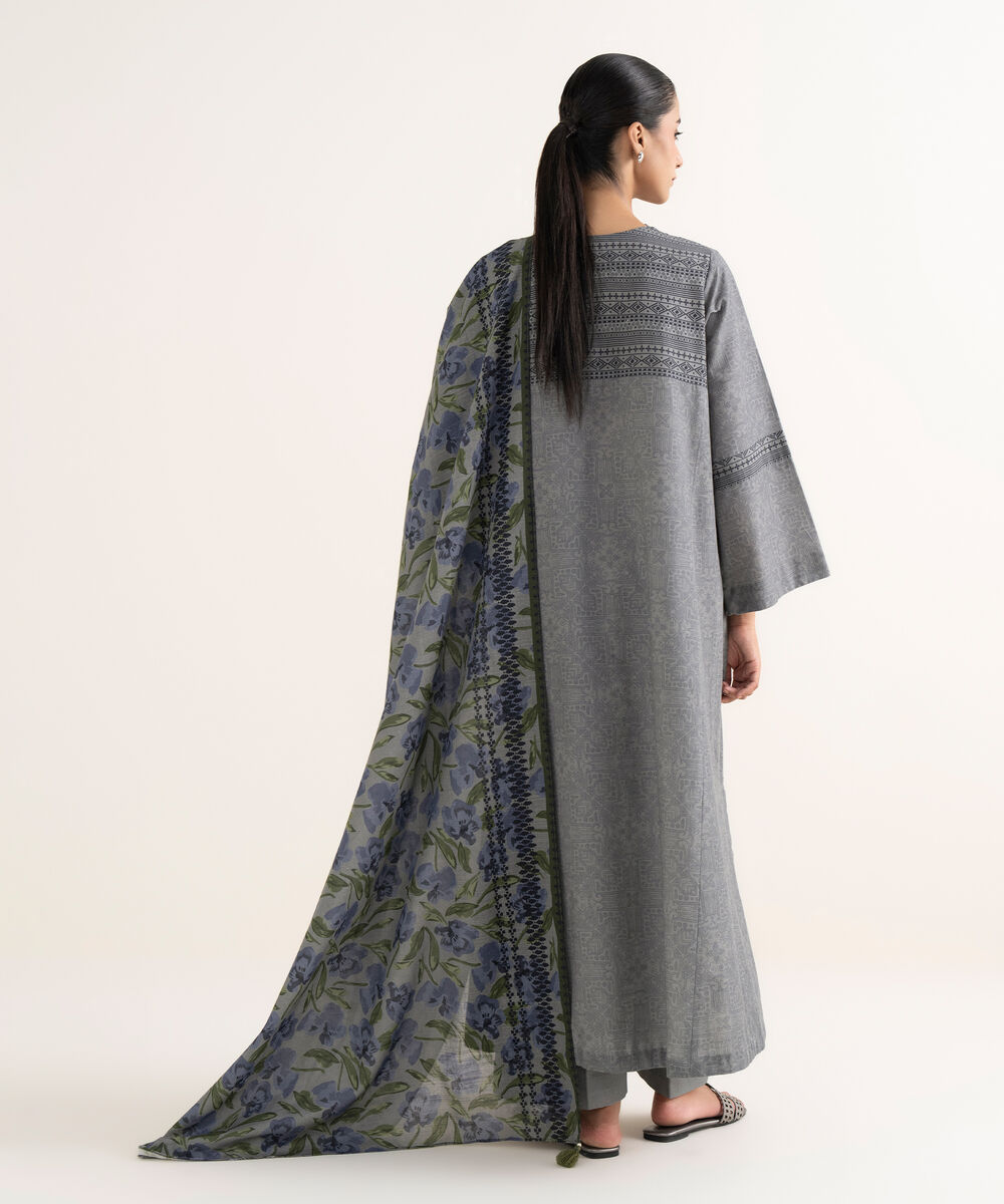 Women's Unstitched Lawn Printed Grey Three Piece Suit
