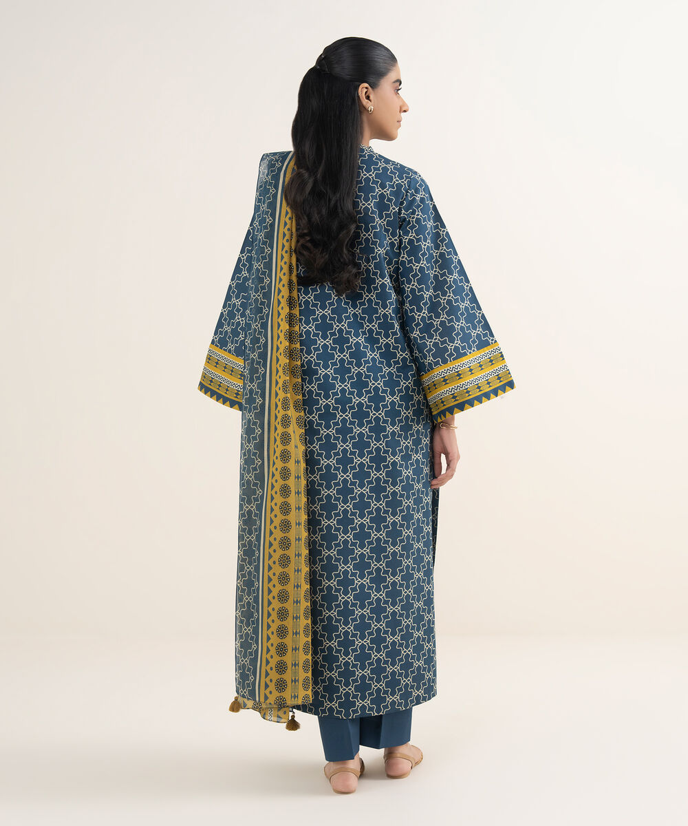 Women's Unstitched Lawn Printed Blue 3 Piece Suit