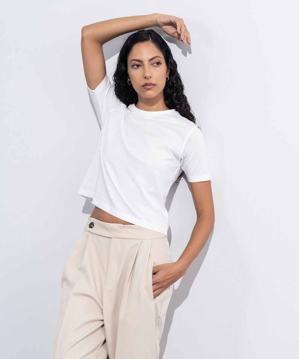 Women's Western Wear White Fitted Short T-Shirt