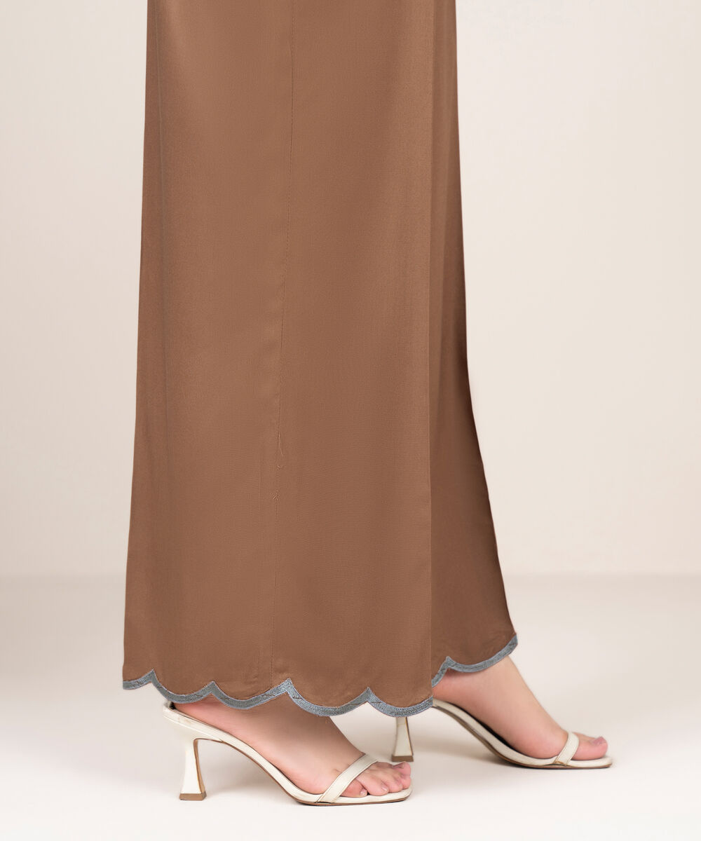 Women's RTW Khaddar Embroidered Brown Culottes