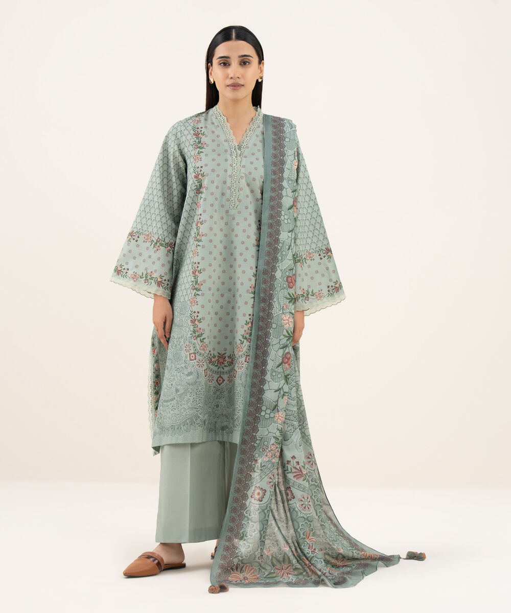 Women's Unstitched Lawn Printed Grey 3 Piece Suit