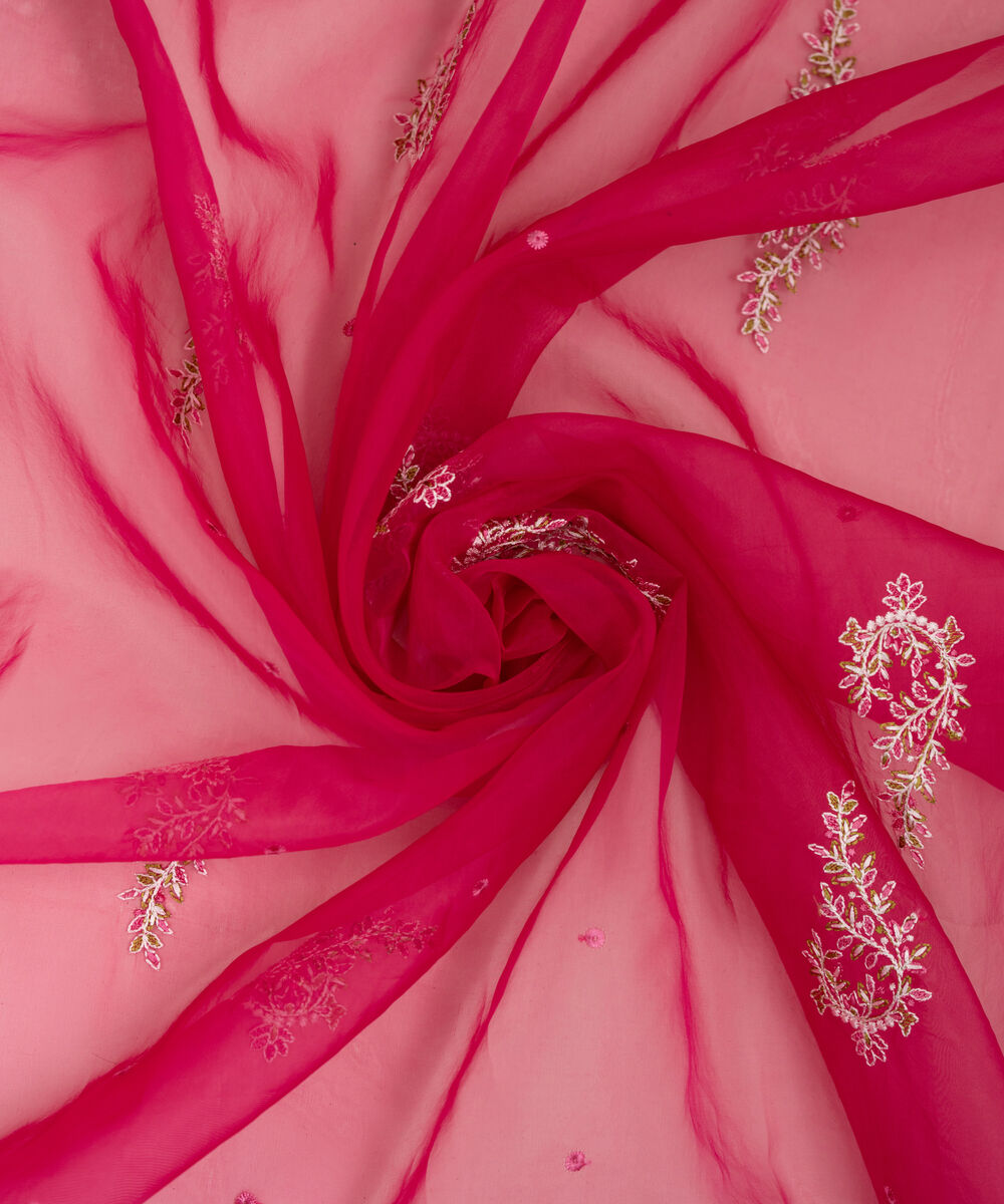Women's RTW Blended Organza Embroidered Pink Dupatta