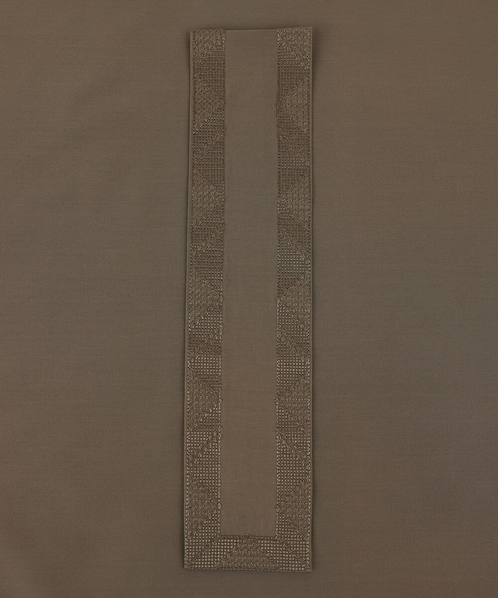 Men's Unstitched Premium Cotton Embroidered Brown Full Suit Fabric