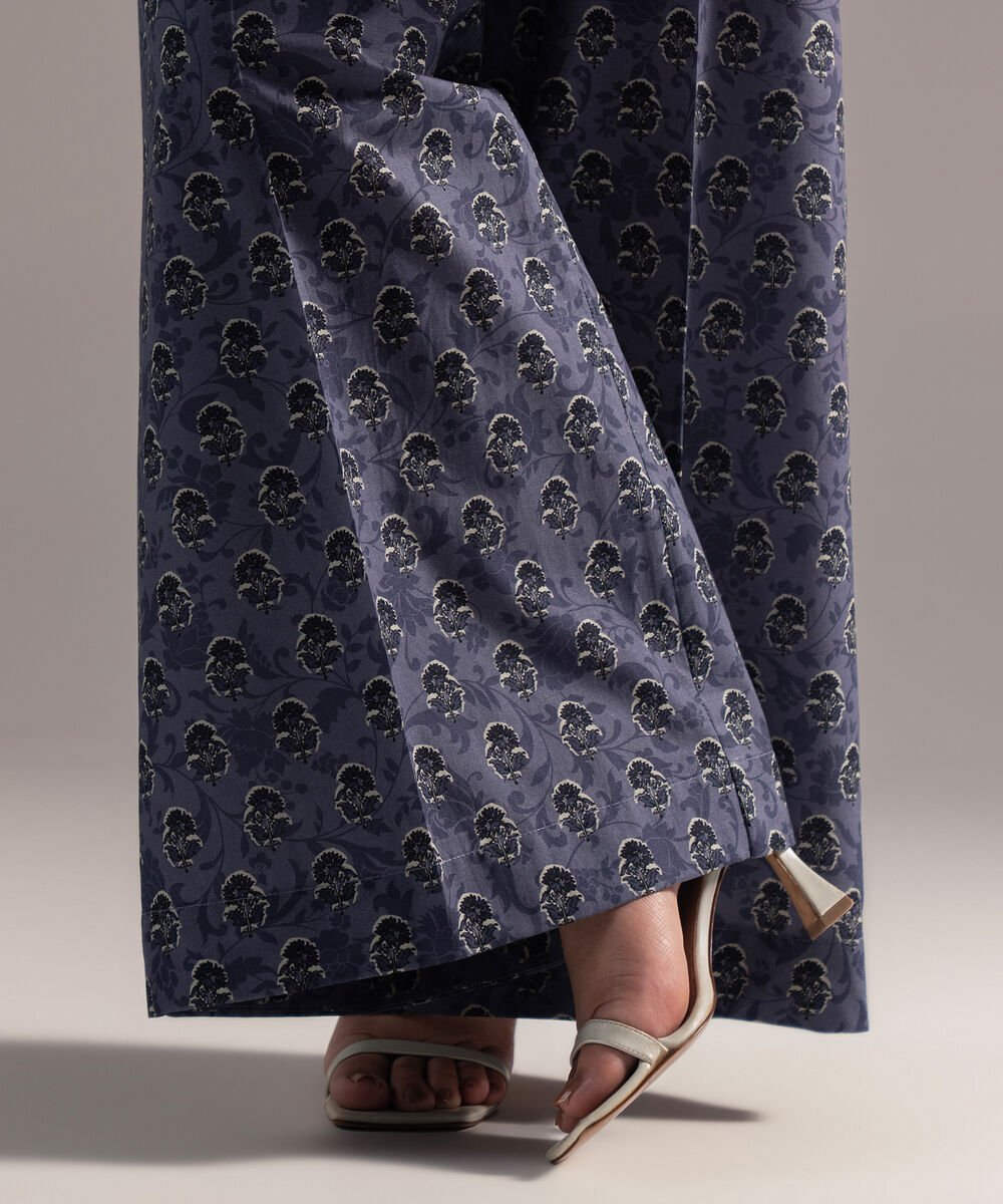 Women's RTW Cambric Printed Blue Flared Pants