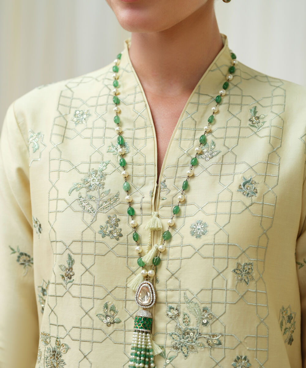 Women's Unstitched Fine Cotton Satin Embroidered Off White 3 Piece Suit