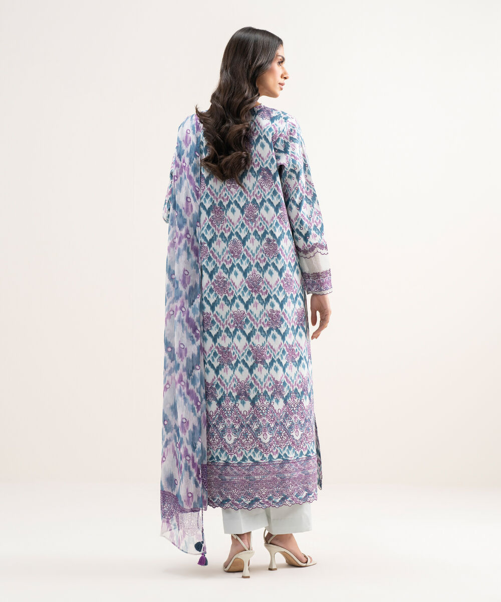 Women's Unstitched Lawn Embroidered Purple 3 Piece Suit