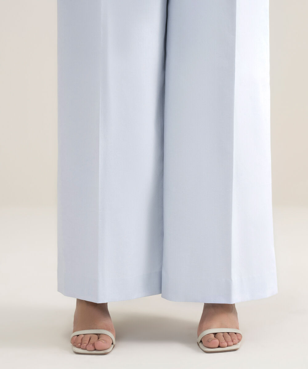 Women's Unstitched Cotton Printed Blue Trousers Fabric