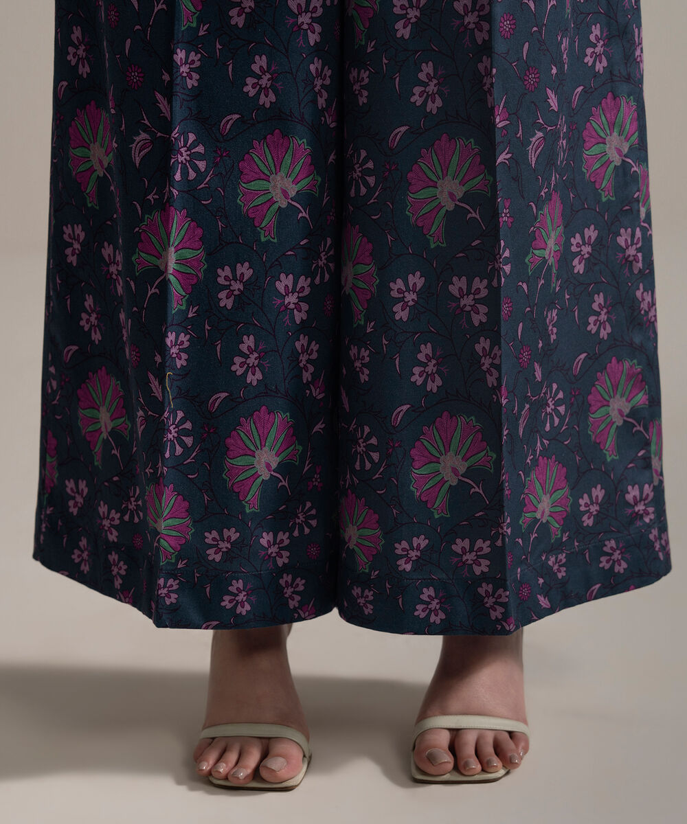 Women's RTW Cambric Printed Blue Flared Pants