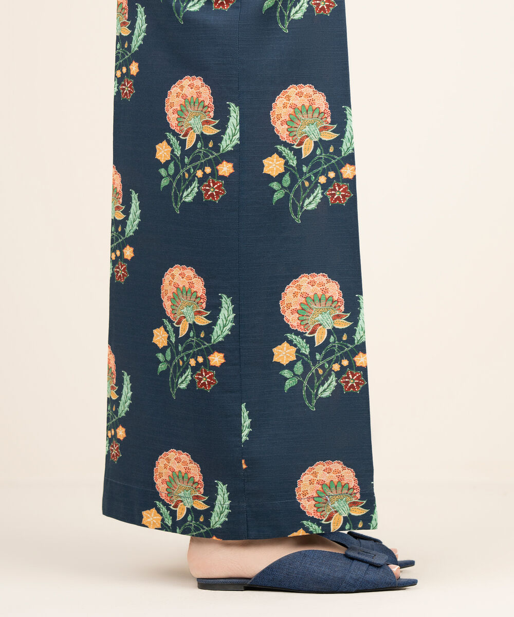 Women's RTW Light Khaddar Blue Printed Flared Pants