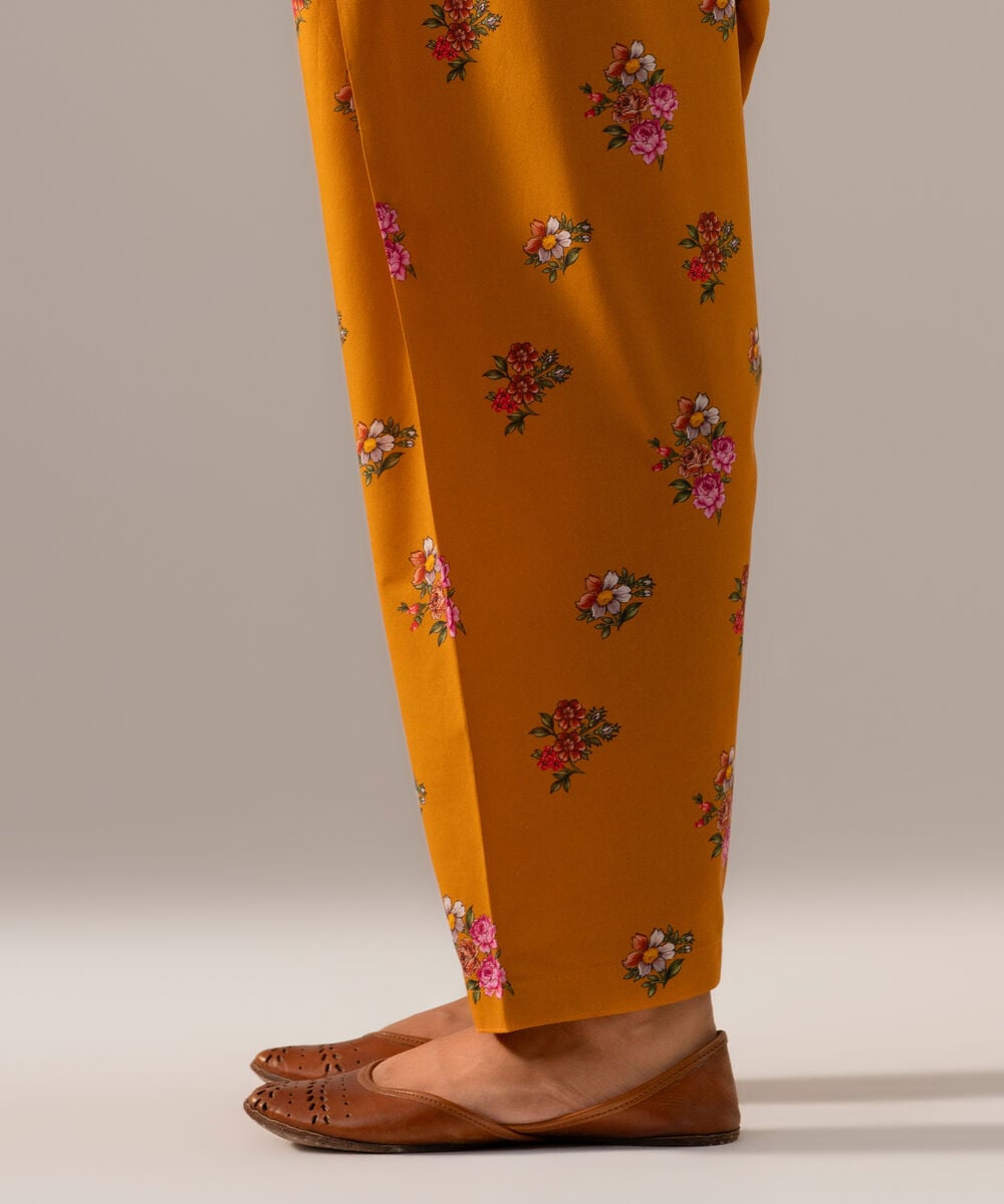 Women's RTW Cambric Printed Mustard Browm Skinny Shalwar