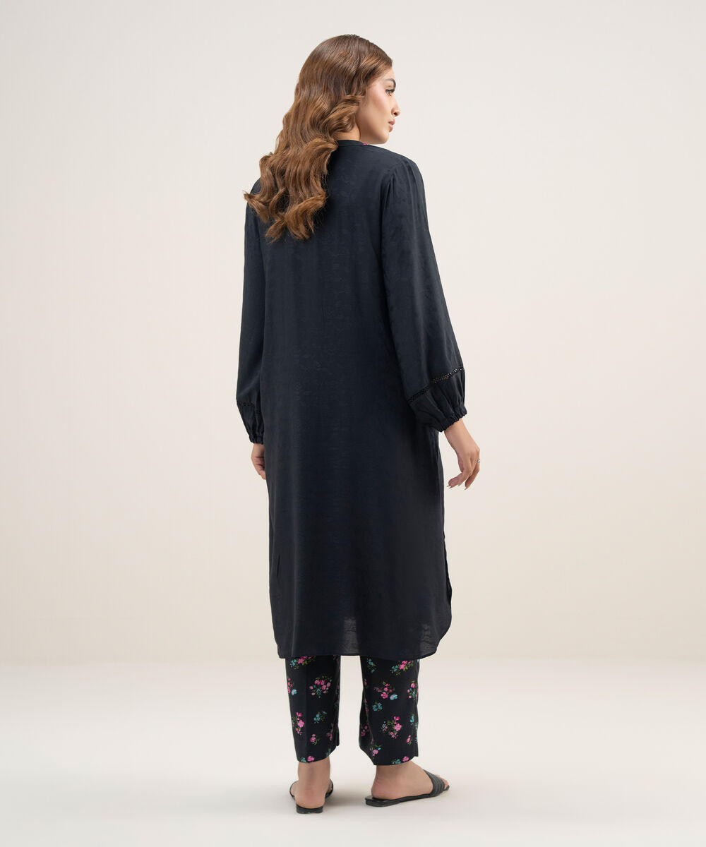 Women's RTW Arabic Self Jacquard Solid Black Straight Shirt