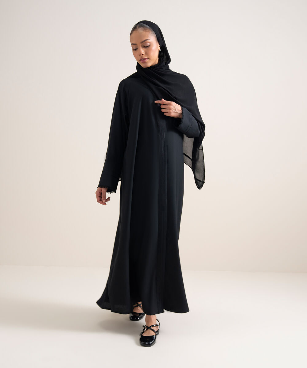 Women's Black Button Through Raglan Abbaya