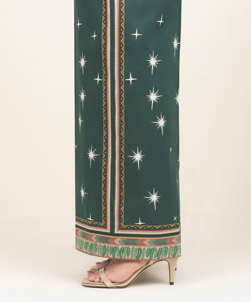 Women's RTW Cambric Printed Green Flared Pants