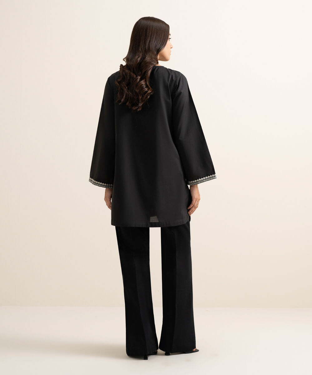 Women's RTW Cambric Embroidered Black Straight Shirt