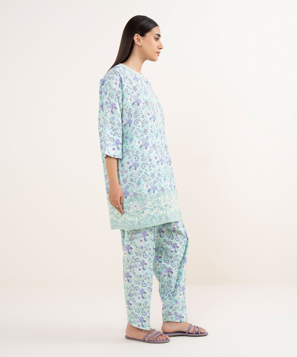 Women's RTW Lawn Blue Embroidered A-Line Shirt