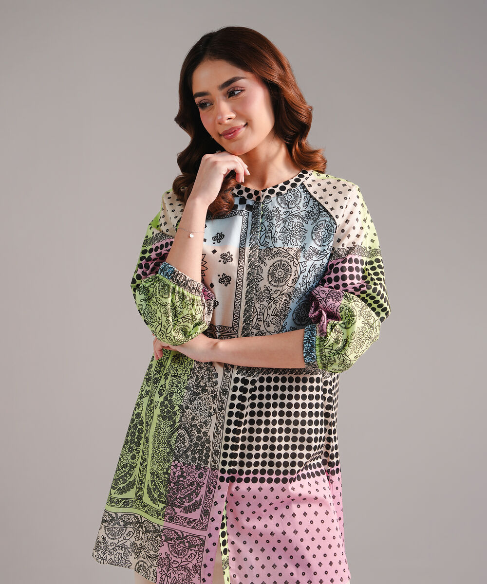 Women's RTW Lawn Printed Beige Straight Shirt