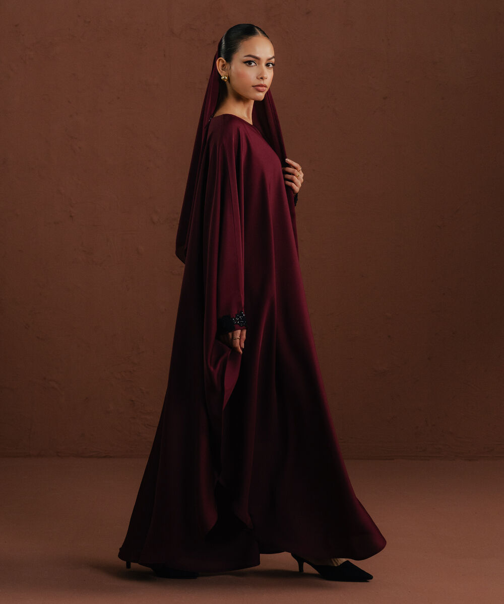 Women's maroon kaftan Abaya set