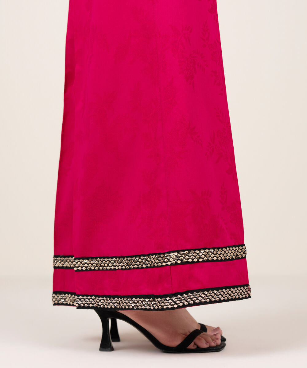 Women's RTW Self Jacquard Leno Embroidered Pink Culottes