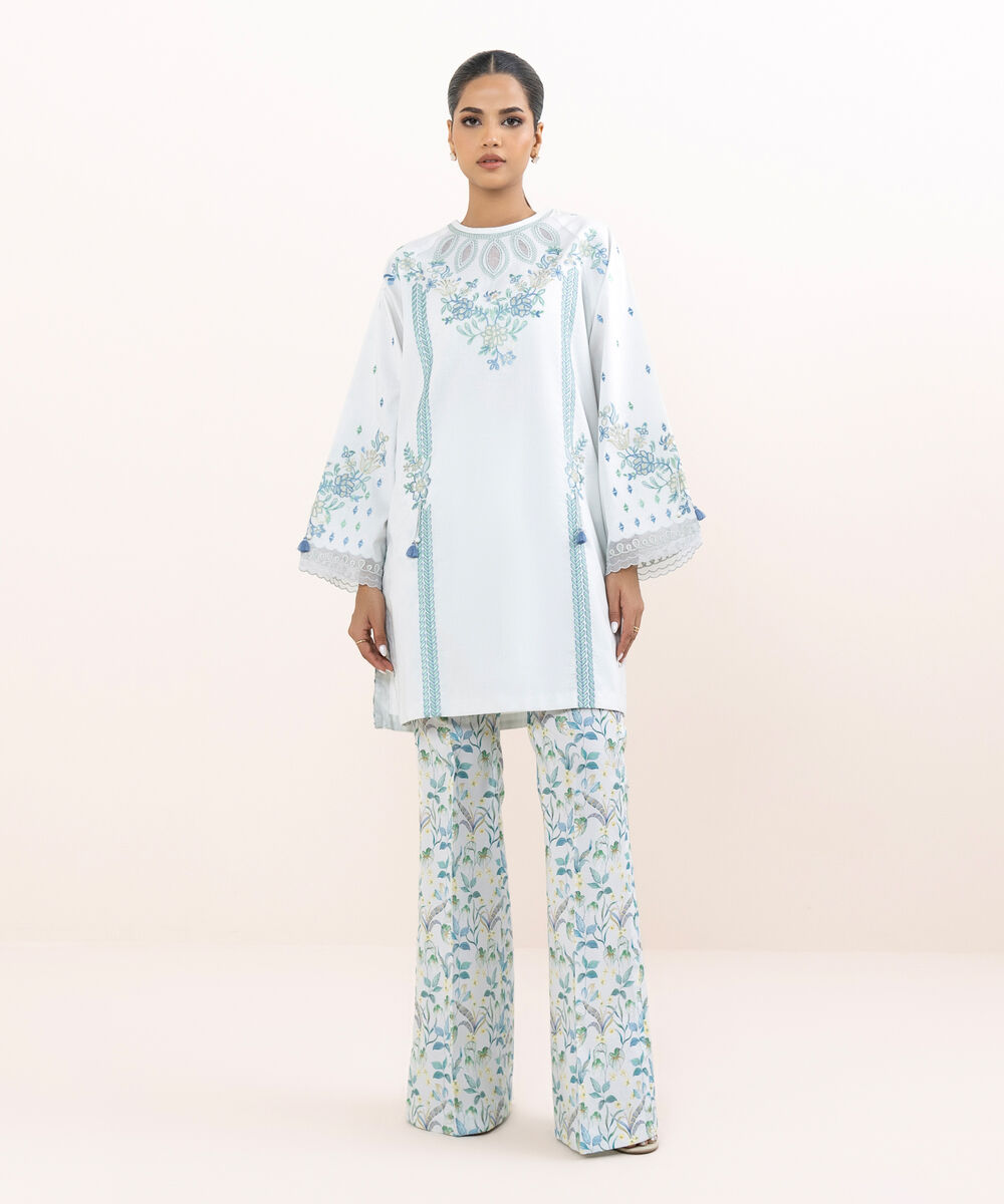 Women's Unstitched Lawn Embroidered Grey Two Piece Suit