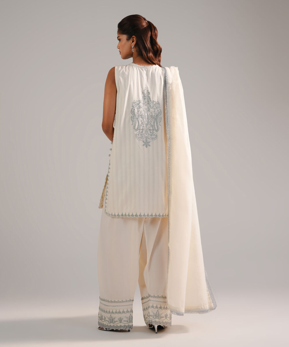 Women's RTW Leno Kara Embroidered Off White 3 Piece Suit