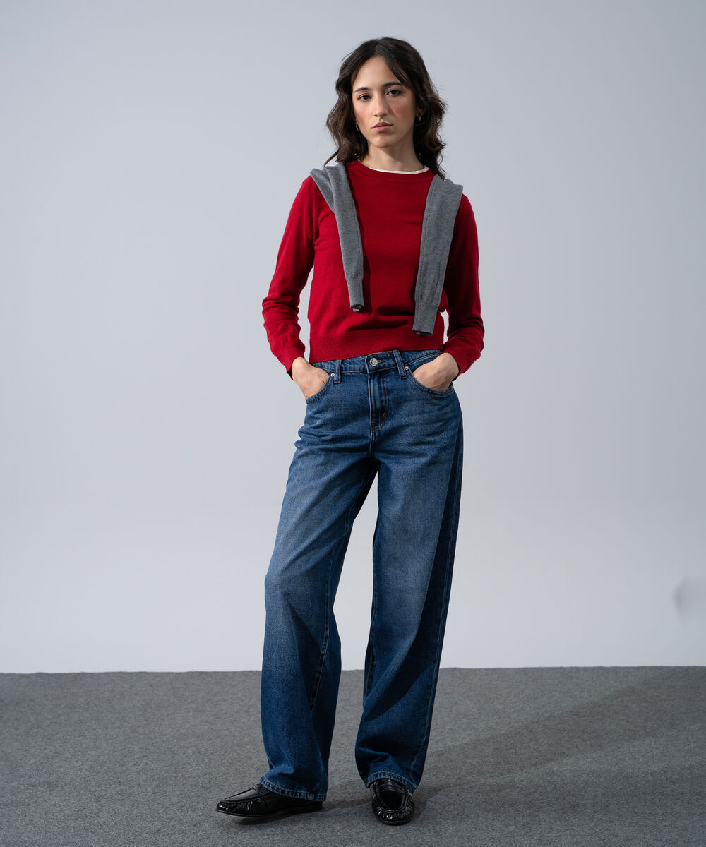 Women's Western Wear Red Round Neck Knit Sweater