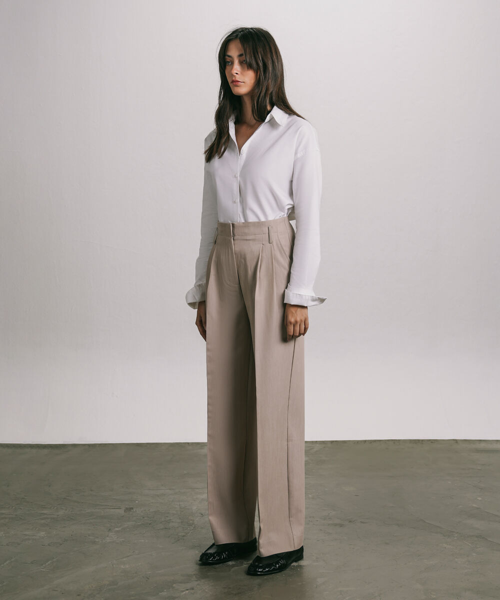 Women's Western Beige Tailored Wide Leg Trousers