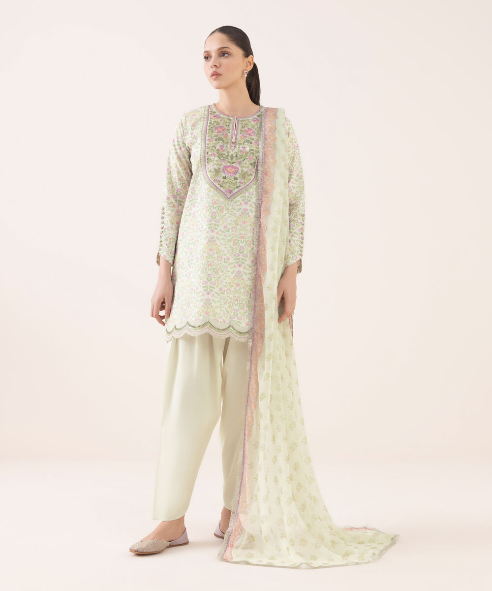 Women's Unstitched Cotton Embroidered Multi Three Piece Suit