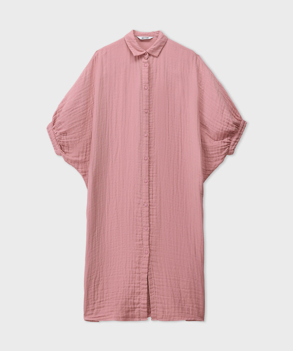Women's Western Tea-Pink Batwing Sleeve Cotton Muslin Dress