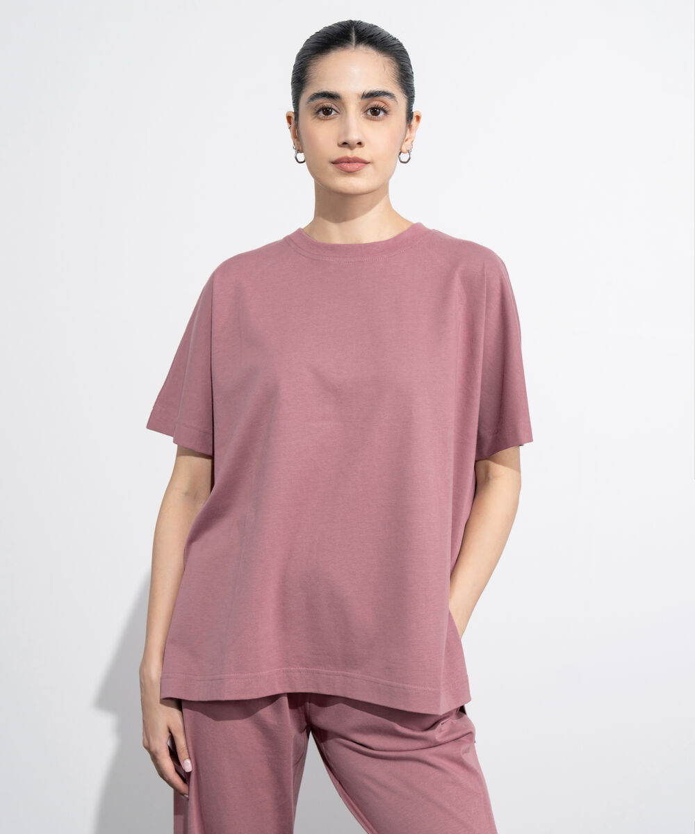 Women's Western Wear Pink Loose Fit Jersey T-Shirt