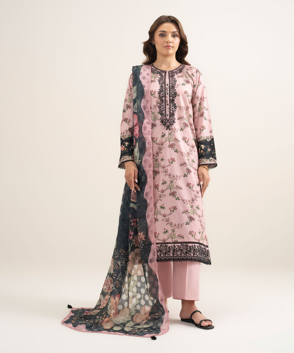 Women's RTW Lawn Embroidered Pink A-Line Shirt