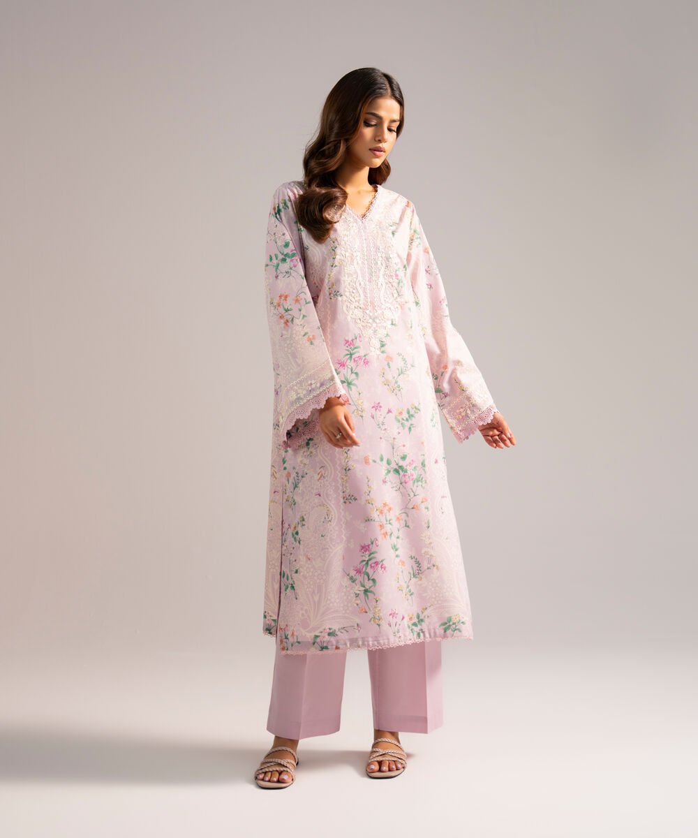 Women's RTW Zari Lawn Embroidered Lilac 2 Piece Suit