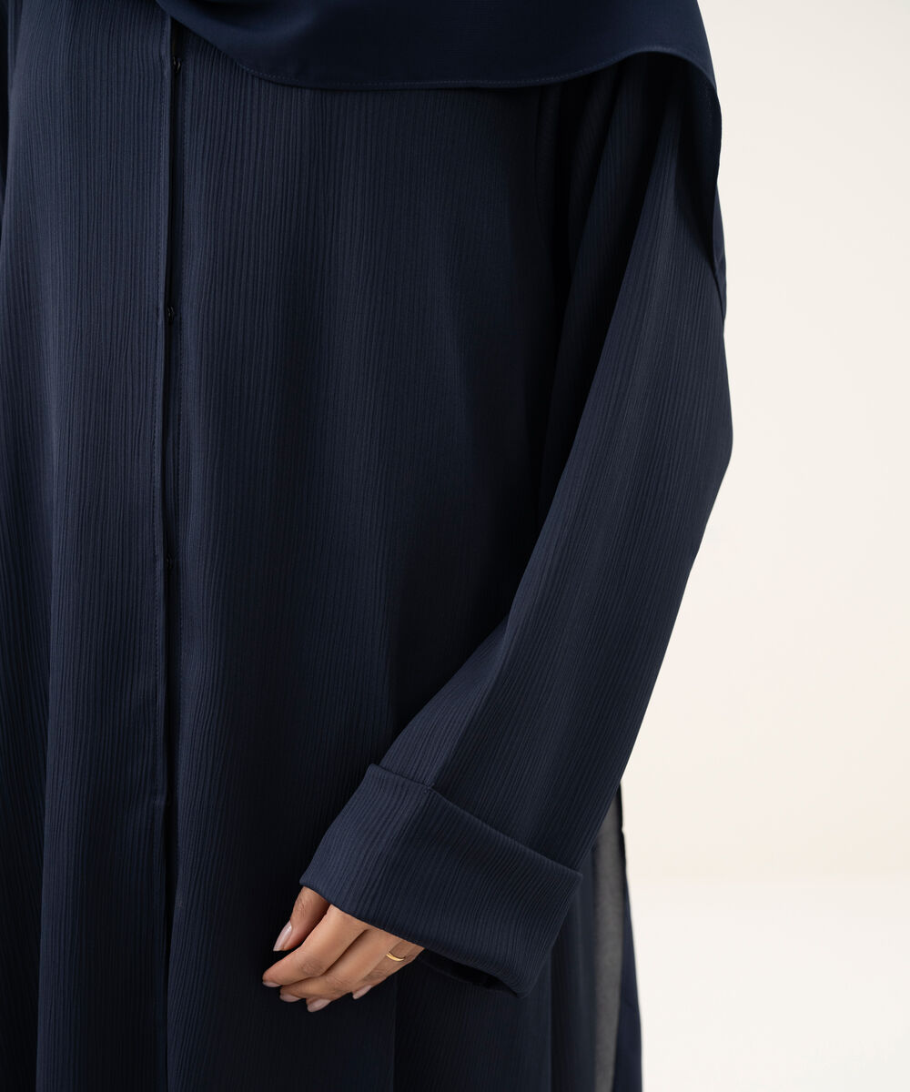 Women's navy blue button through Abaya