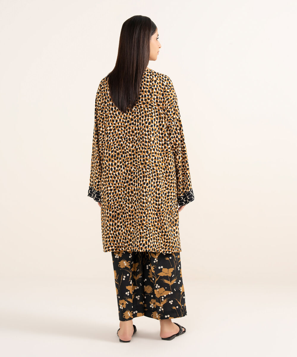 Women's RTW Arabic Lawn Brown Printed Drop Shoulder Shirt