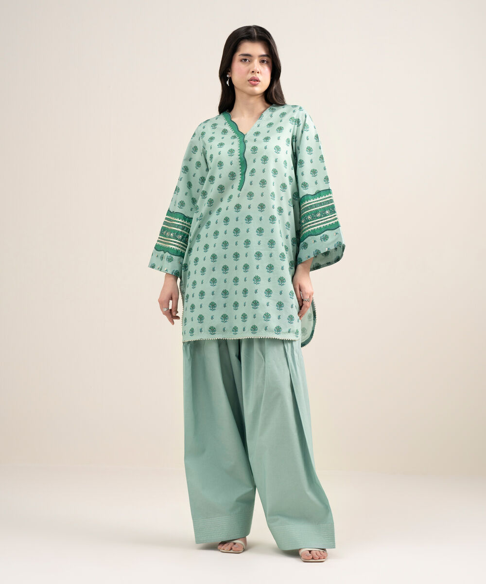 Women's Unstitched Lawn Printed Green 2 Piece Suit