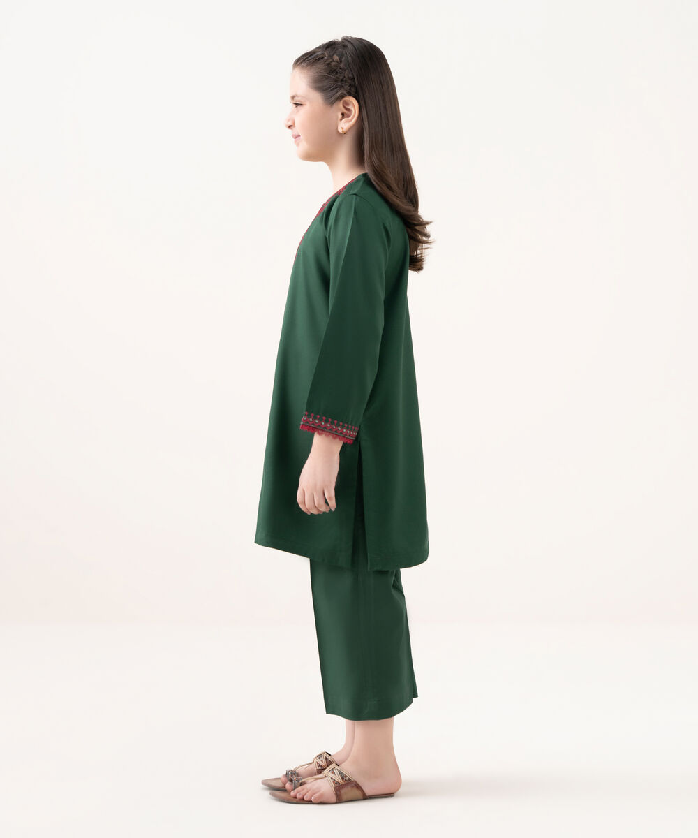 Girls Viscose Marina Green Dyed Kidswear Shirt and Trousers
