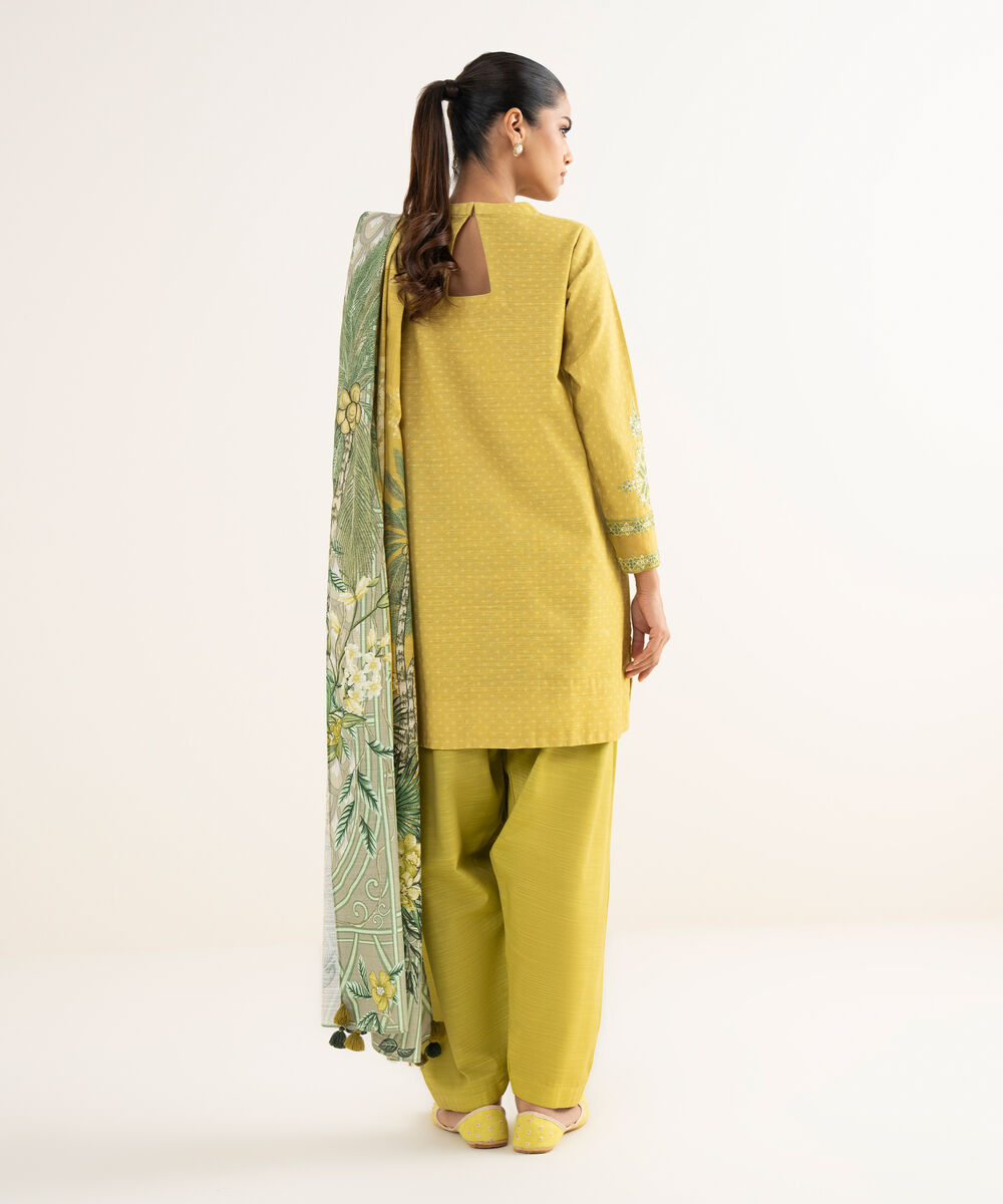 Women's Unstitched Khaddar Embroidered Yellow 3 Piece Suit