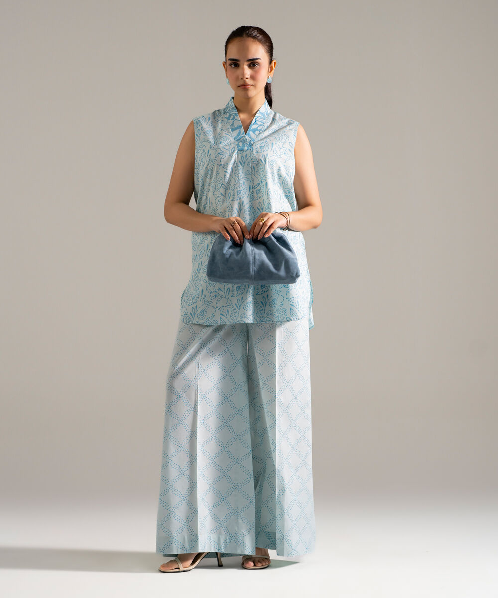 Women's RTW Lawn Printed Blue Straight Shirt